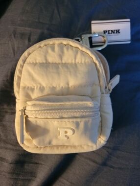 Pink Cream Quilted Mini Backpack Keychain with Gold Hardware